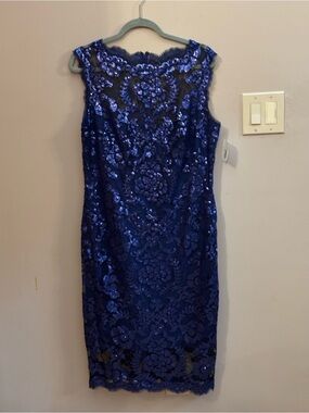 Tadashi Shoji Cobalt Blue Lace Sequin Midi Dress